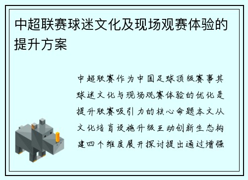 中超联赛球迷文化及现场观赛体验的提升方案